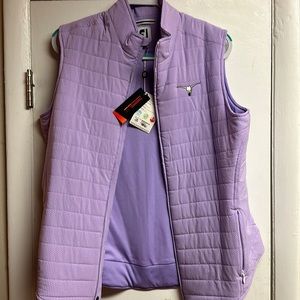 Nwt Footjoy lg women’s insulated vest purple with Bulls bay golf course logo